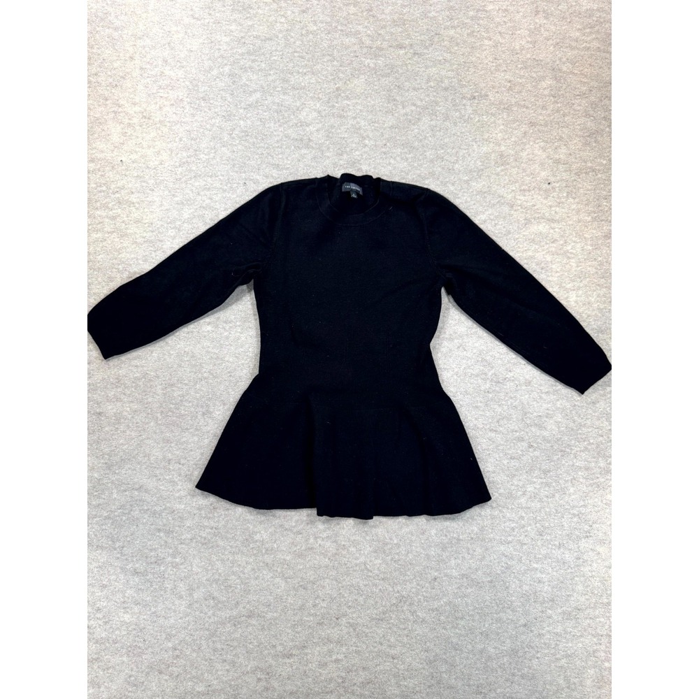 The Limited Sweater Womens Small Black Tight Knit Peplum Hem Crew Neck Winter